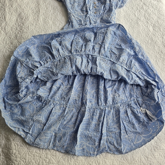 Zara Embroidered Cutout Tiered Eyelet Maxi Shirt Dress XS Light Blue - Picture 7 of 16